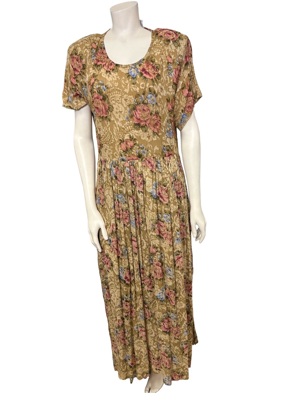 Vintage 90s Jane Ashley Floral Rayon Maxi Dress Medium Cottagecore Boho Prairie